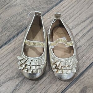Elegant Gold Kids Dress Shoes with Ruffle Detail